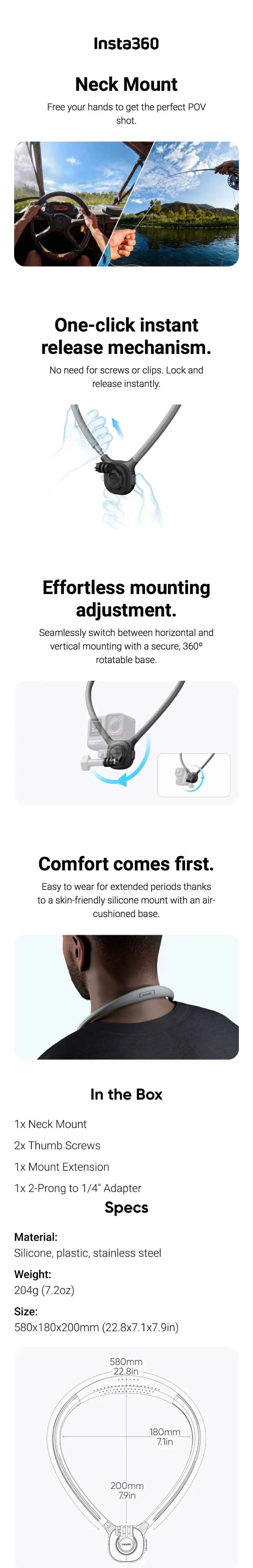 Insta360 X5 Neck Mount Necklace 360 Rotation Holder Quick Release POV For Insta 360 X4 GO 3S X3 Ace Pro 2 Original Accessories