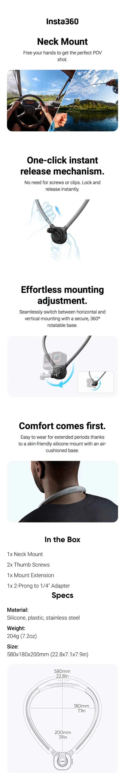 Insta360 X5 Neck Mount Necklace 360 Rotation Holder Quick Release POV For Insta 360 X4 GO 3S X3 Ace Pro 2 Original Accessories