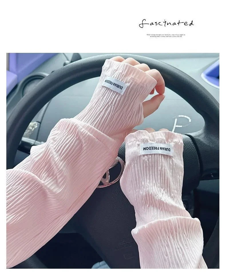 Ice Silk Sunscreen Arm Sleeves - UV Protection for Driving & Cycling