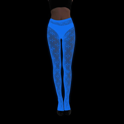 Women Glow in The Dark Fishnet Tight Rose Pattern Fishnet Tights Luminous Fishnet Halloween Party Festive Dress Up SS69