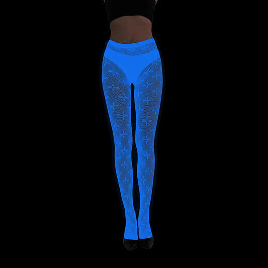 Women Glow in The Dark Fishnet Tight Rose Pattern Fishnet Tights Luminous Fishnet Halloween Party Festive Dress Up SS69