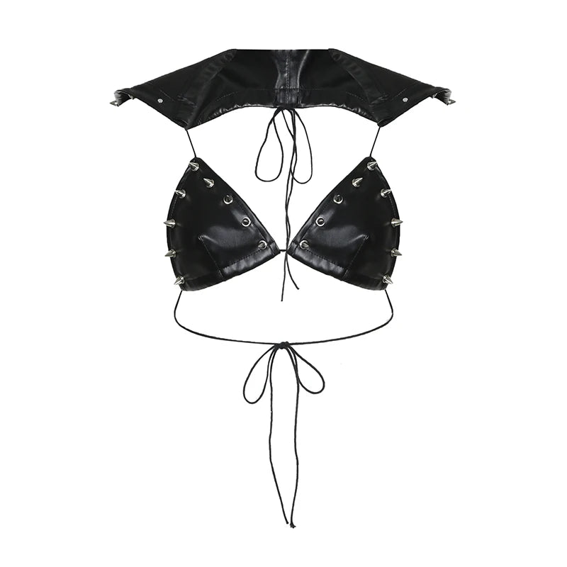 Darlingaga Strewtwear Punk Style Rivet Party Crop Top Bra Fashion Clubwear Hooded Sexy Tops Camisole Backless Lace Up Grunge New SS69