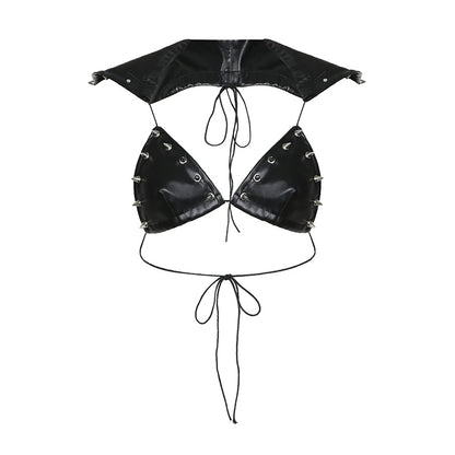 Darlingaga Strewtwear Punk Style Rivet Party Crop Top Bra Fashion Clubwear Hooded Sexy Tops Camisole Backless Lace Up Grunge New SS69