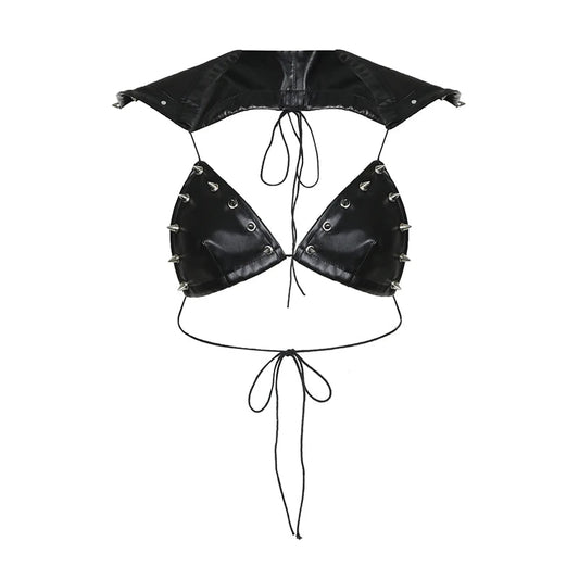 Darlingaga Strewtwear Punk Style Rivet Party Crop Top Bra Fashion Clubwear Hooded Sexy Tops Camisole Backless Lace Up Grunge New SS69
