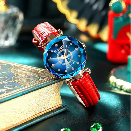 SENO Ocean Star Women Crystal Watch 2024 Top Brand Luxury Rose Gold Women Bracelet Watch for Ladies Wrist Watch Relogio Feminino SS69 15.69 leather blue