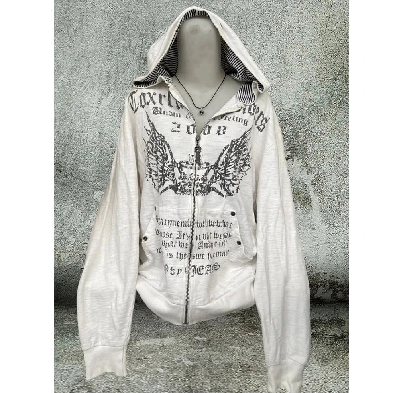 ey Zipper Hoodie ex Loose Lazy Sle High Street Retro American Letter Print Long Sve Sweatirt Autumn Winter Coat SS69 23.69 M / Light gray