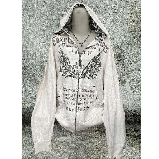 ey Zipper Hoodie ex Loose Lazy Sle High Street Retro American Letter Print Long Sve Sweatirt Autumn Winter Coat SS69 23.69 M / Light gray