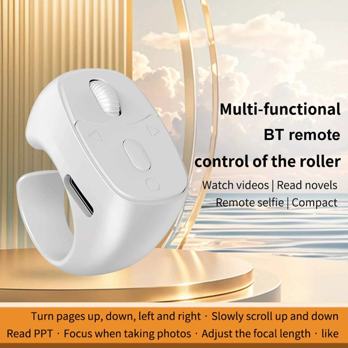 Bluetooth-Compatible 5.3 Fingertip Ring Remote Control Finger Ring Mouse Scrolling Ring Wireless Camera Shutter Selfie Button