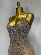 Luxury Rhinestones Sexy Mesh See Through Bodycon Dress Women Birthday Evening Cocktail party Gown Red Carpet Club Stage Outfit