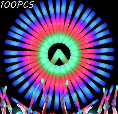 jianyana 100Pcs LED Foam Glow Sticks RGB Light Up Cheer Tubes for Parties