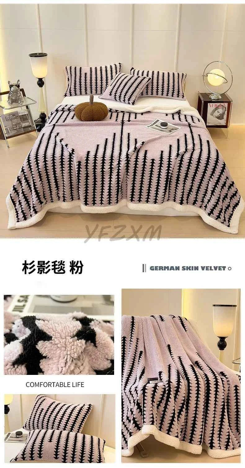 Thicken Warm Flannel Blanket Super Soft Fluffy Queen Blanket Single Double Size Cozy Skin-friendly Multifunctional Nap Blanket