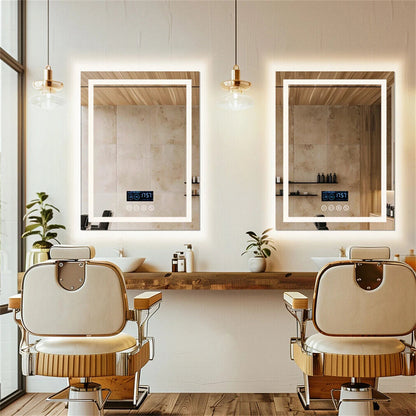 Smart LED Bathroom Mirror Rectangle Wall Mount Mirror w Bluetooth Speaker,Time,Temperature,Light Memory,Front & Backlit,Anti-Fog SS69