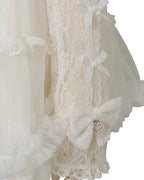 Japanese Sweet Heavy Industry Splicing Sleeve Strap Lace Bow Lace Shirt Summer Autumn New Elastic Slim Long-sleeve Tshirt Top