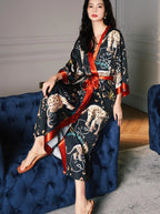 Women's Long Silk Satin Kimono Robe - Lightweight & Soft