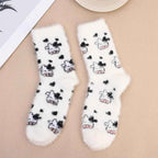 Cartoon Cute Cow Mink Velvet Socks Women Winter Soft Fleece Plush Warm Home Sleep Boot Socks Kawaii Y2K Furry Thermal Tube Sox