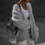 Women's V-Neck Cardigan Sweater Coat - Solid Knit, Single Breasted