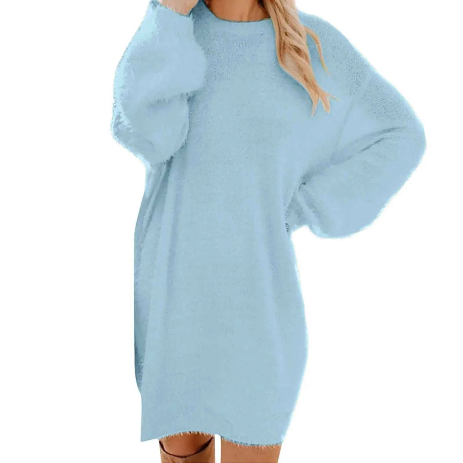Women Winter Sweater Knit Crewneck Warm Long Sleeve Casual Sweatshirts Dress Elegant Women'S Dresses For Party Vestidos Mujer