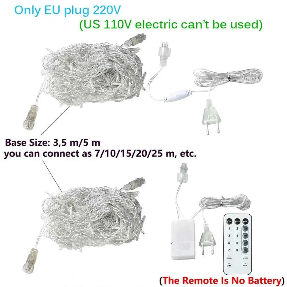 3.5M-40M LED Icicle Curtain String Fairy Lights Garland Outdoor Christmas Lights New Year Birthday Wedding Street Holiday Decor