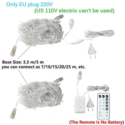 3.5M-40M LED Icicle Curtain String Fairy Lights Garland Outdoor Christmas Lights New Year Birthday Wedding Street Holiday Decor