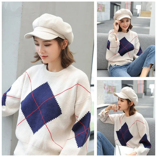 Solid Color Korean Style Woolen Octagonal Hat for Women Autumn/Winter New Style Duckbill Beret, Trendy British Style Painter Hat