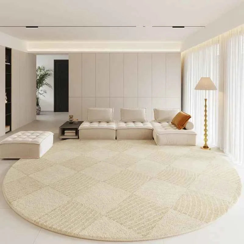 Modern Rugs for Bedroom Fluffy Soft Lounge Rug Thick Cloakroom Round Floor Mat Cream Living Room Decoration Anti-slip Carpet