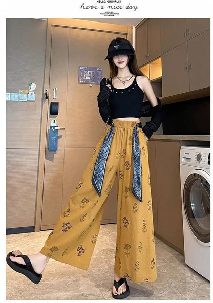 Women's Retro Comfortable Pants Printed Thin Office Lady Fashion New Arrival Trendy Breathable