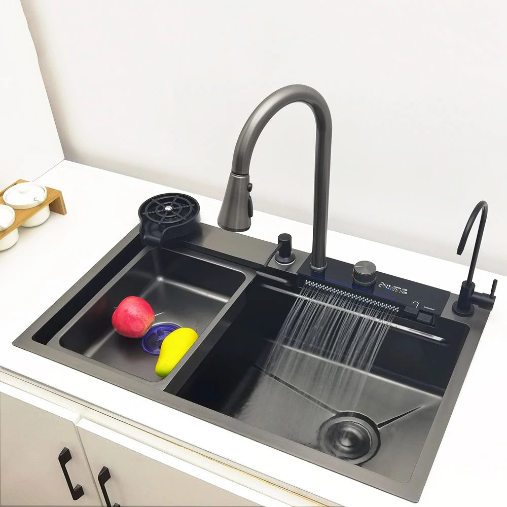 CKWS 304 Stainless Steel Waterfall Kitchen Sink with LED Display