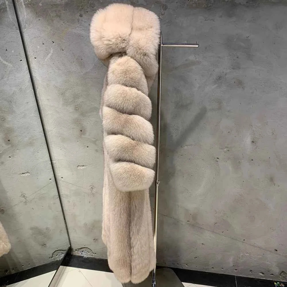 Real Fox Fur Coat for Women, Long Jacket, Warm Cloth, Natural Fur, Ladies, Winter, 22-06