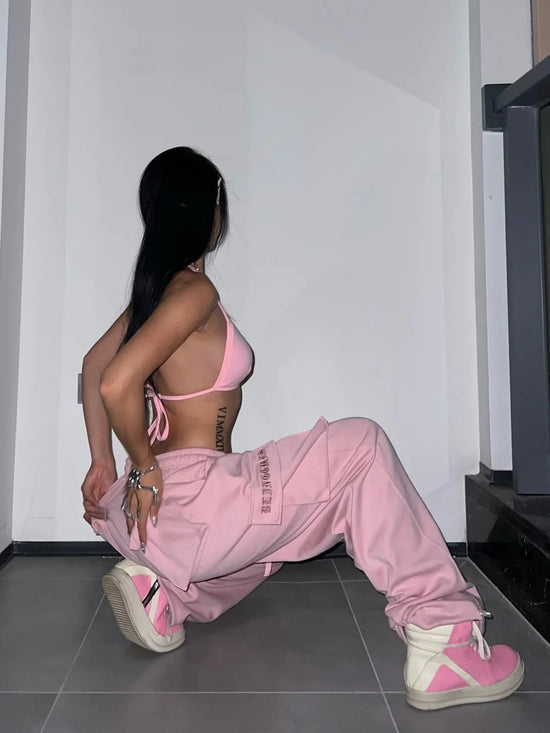 Y2K Pink Cargo Parachute Pants Oversize Hip Hop Jogging Sweatpants Egirl 90s Aesthetic Vintage Wide Leg Trousers Female SS69
