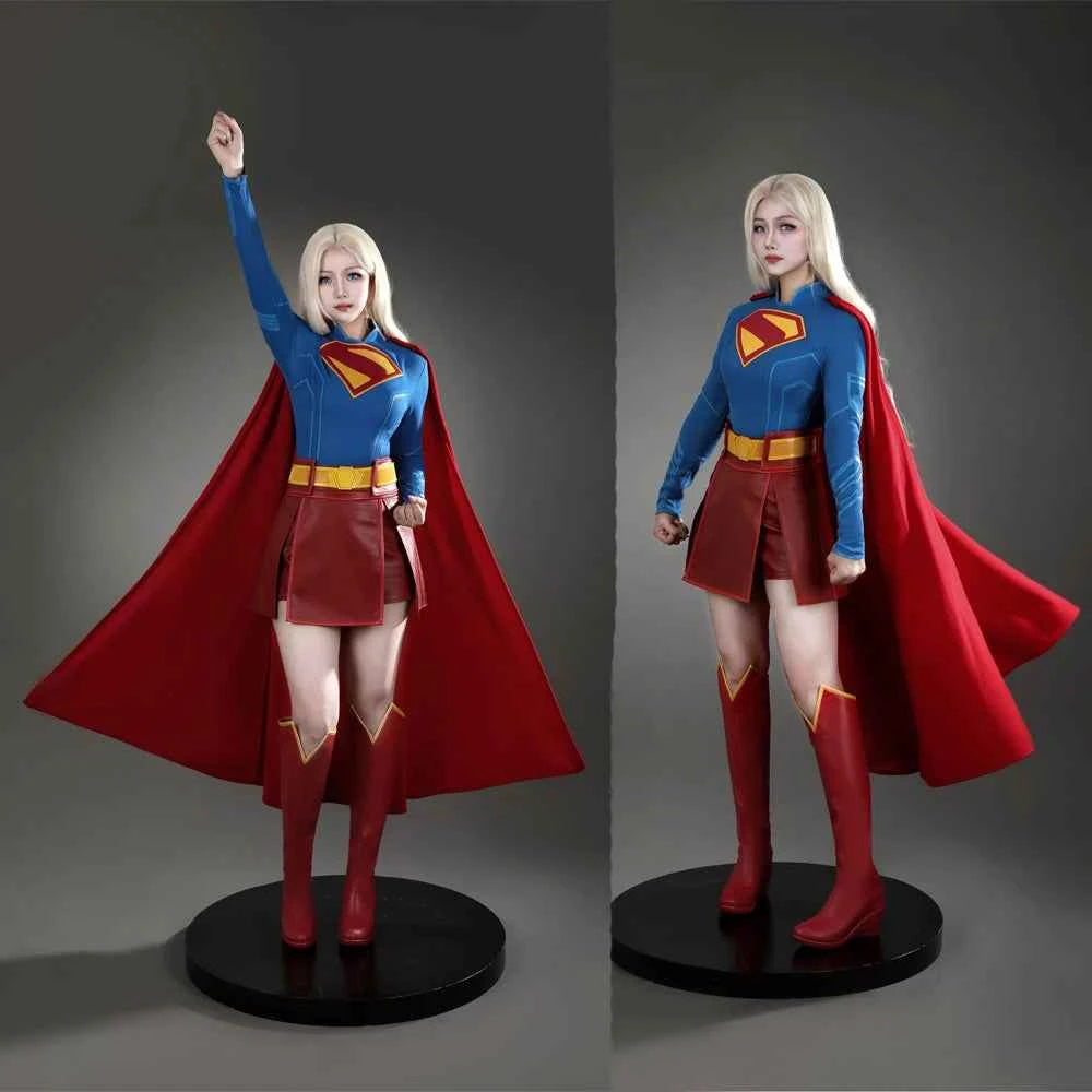 SS69 Supergirl Cosplay Costume Set with Jumpsuit, Cape, and Belt - Elastane