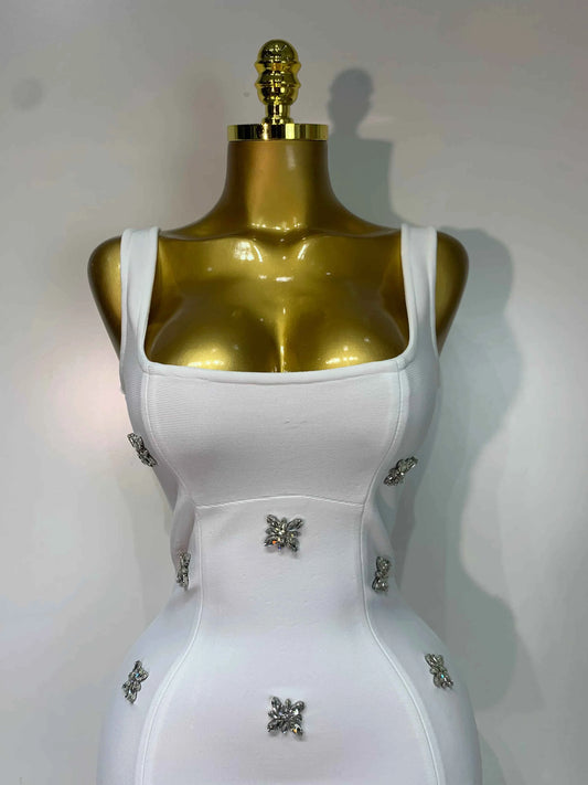 Women Sexy Square Collar Sparkly Rhinestone Bodycon Mini Bandage Dress Celebrate Evening Party Elegant Luxury Birthday Dress