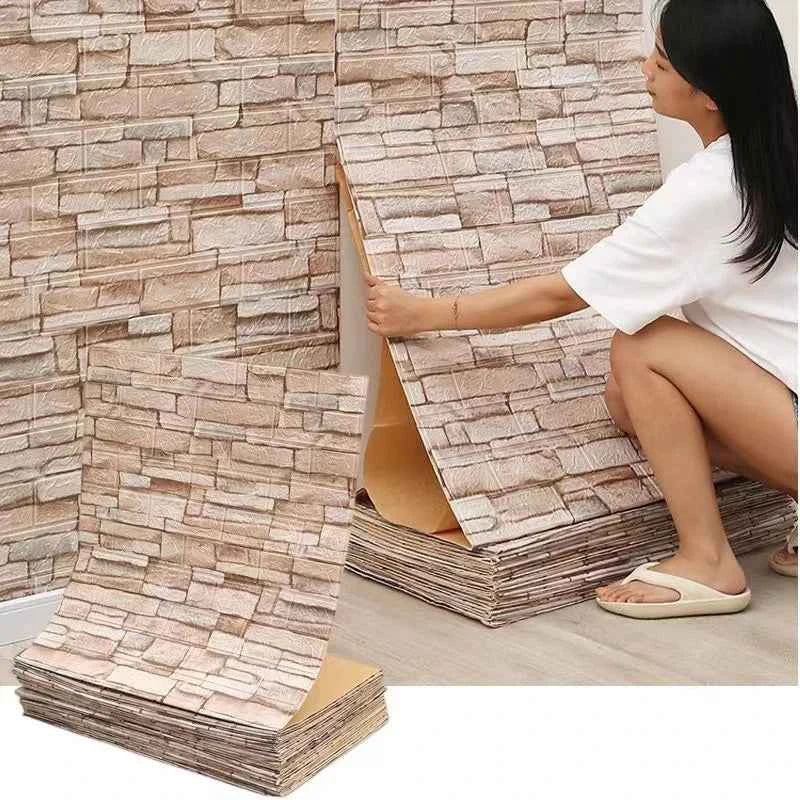 3D Self-Adhesive Wallpaper 70cm*1/5/10m Continuous Waterproof Brick Wall Stickers Living Room Bedroom Children's Room Home Decor