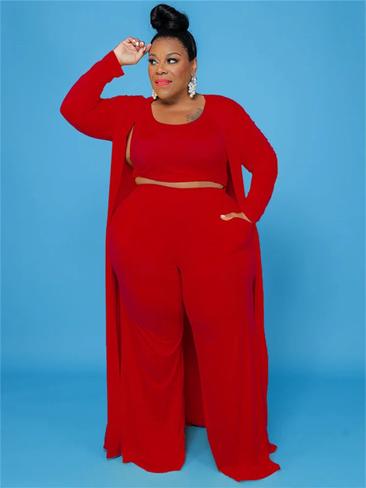 Plus Size 3 Piece Outfits Tracksuit Women Coat Vsest Pants Sets Long Sleeve Fall Fashion Steetwear 2022 Wholesale Dropshipping SS69 35.69 Red / 5XL
