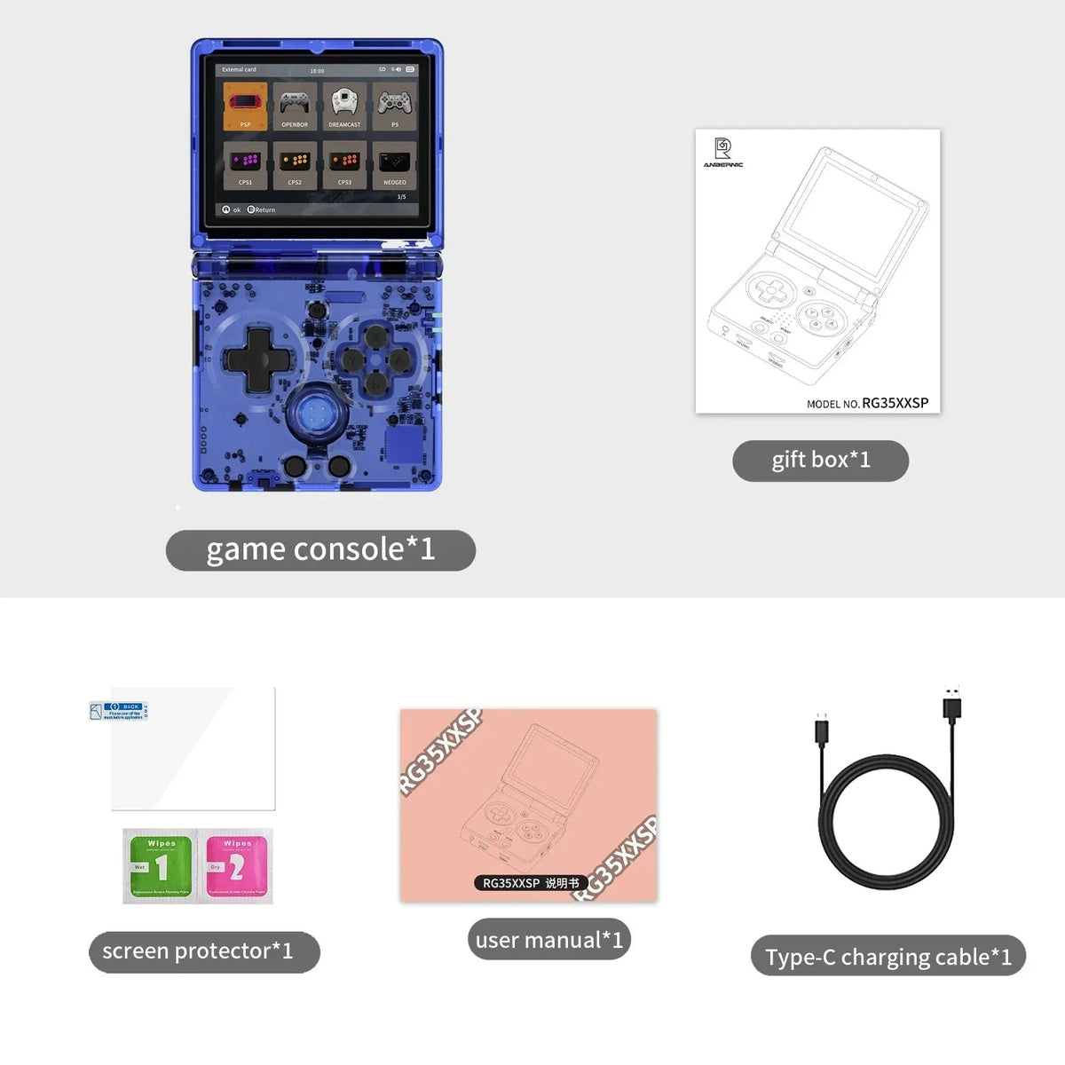 RG35XXSP Fold Handheld Game Consoles 3.5 Inch 640*480 IPS Screen 3300mAh Linux System HDMI-TV Output Retro Video Game Player SS69 105.69 Blue TR / france / 128G With Bag