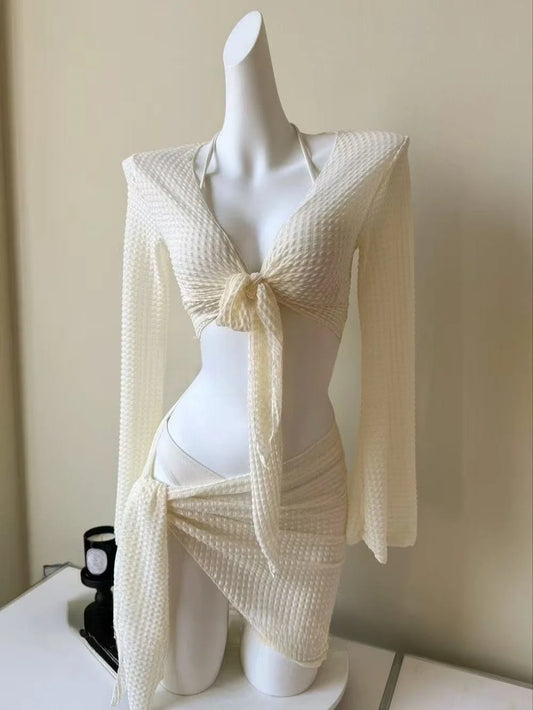 YUNZHAOLUCN Women's High Waist 4-Piece Bikini Set Solid Polyester Swimwear