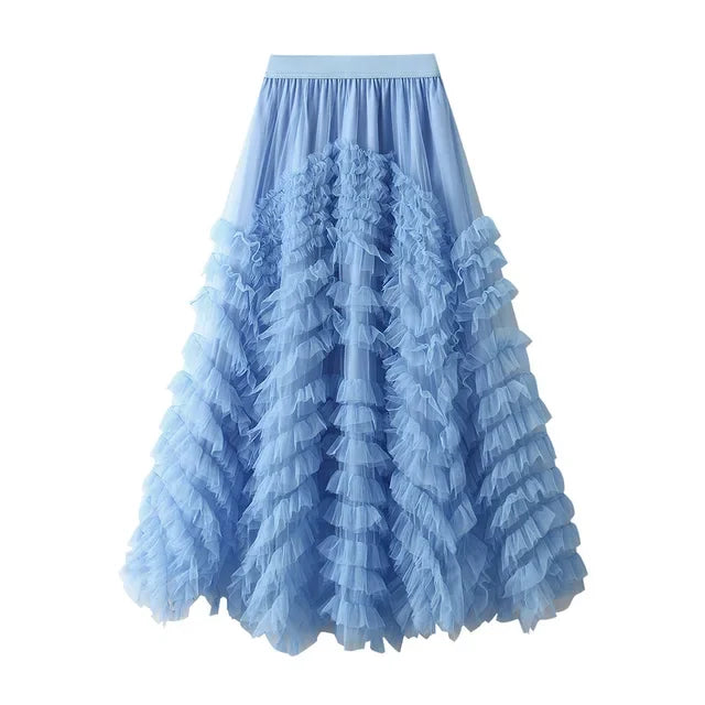 Tiered Tulle Maxi Skirt - Elegant A-Line High Waist Mesh