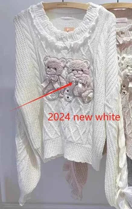 Mine Style Autumn and Winter Classic Cartoon Bear Sweater Lady Girls Sweet Round Neck Loose Sweater Japanese Liz Knit Tops