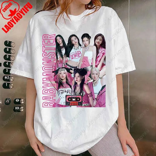 BabyMonster World Tour 2025 Sweatshirt Hello Monsters KPOP Fan Tshirt Men Women Cotton Casual Fashion Tees All Match Adult Tops