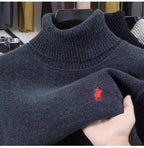 High end brand velvet sweater men's new fashion designer exquisite pony embroidery winter thick warm high neck knitted pullover