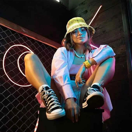 Fashionable Led Mutil-Color Luminous Glowing Hat Fiber Optic Cyberpunk Luminous Bucket Hat