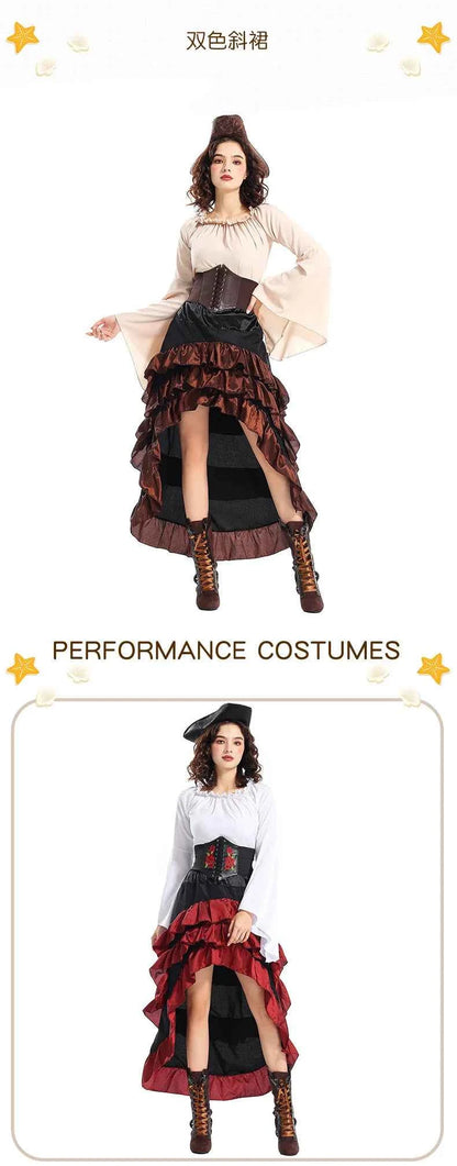 Medieval - Style Pirate Queen Outfit for Halloween: Irregular Corset, Ruffled Long Dress, Perfect for Navigator Cosplay 2026