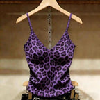 2000s American Vintage Sexy Leopard Camis Y2k Harajuku Slim Lace Patchwork Tanks Summer Streetwear Beach Party Sleeveless Tops