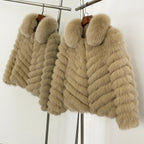 OFTBUY Women's Real Fox Fur Coat - Thick Warm Winter Jacket