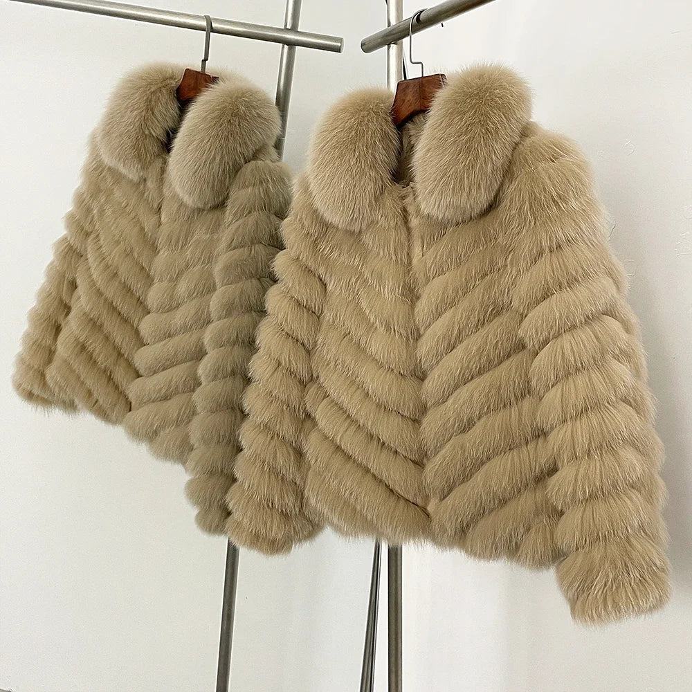 OFTBUY Women's Real Fox Fur Coat - Thick Warm Winter Jacket