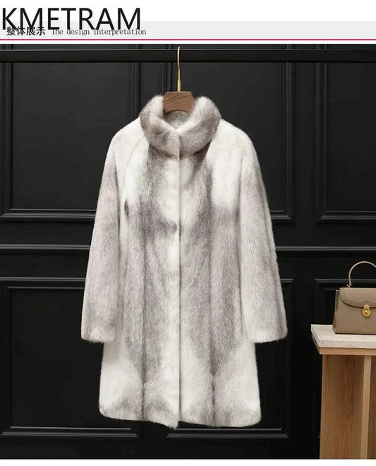 KMETRAM 100% Cross Mink Fur Jacket Woman Mid Length Real Fur Coat Winter Women Clothing Furry Jackets 2025 шуба женская