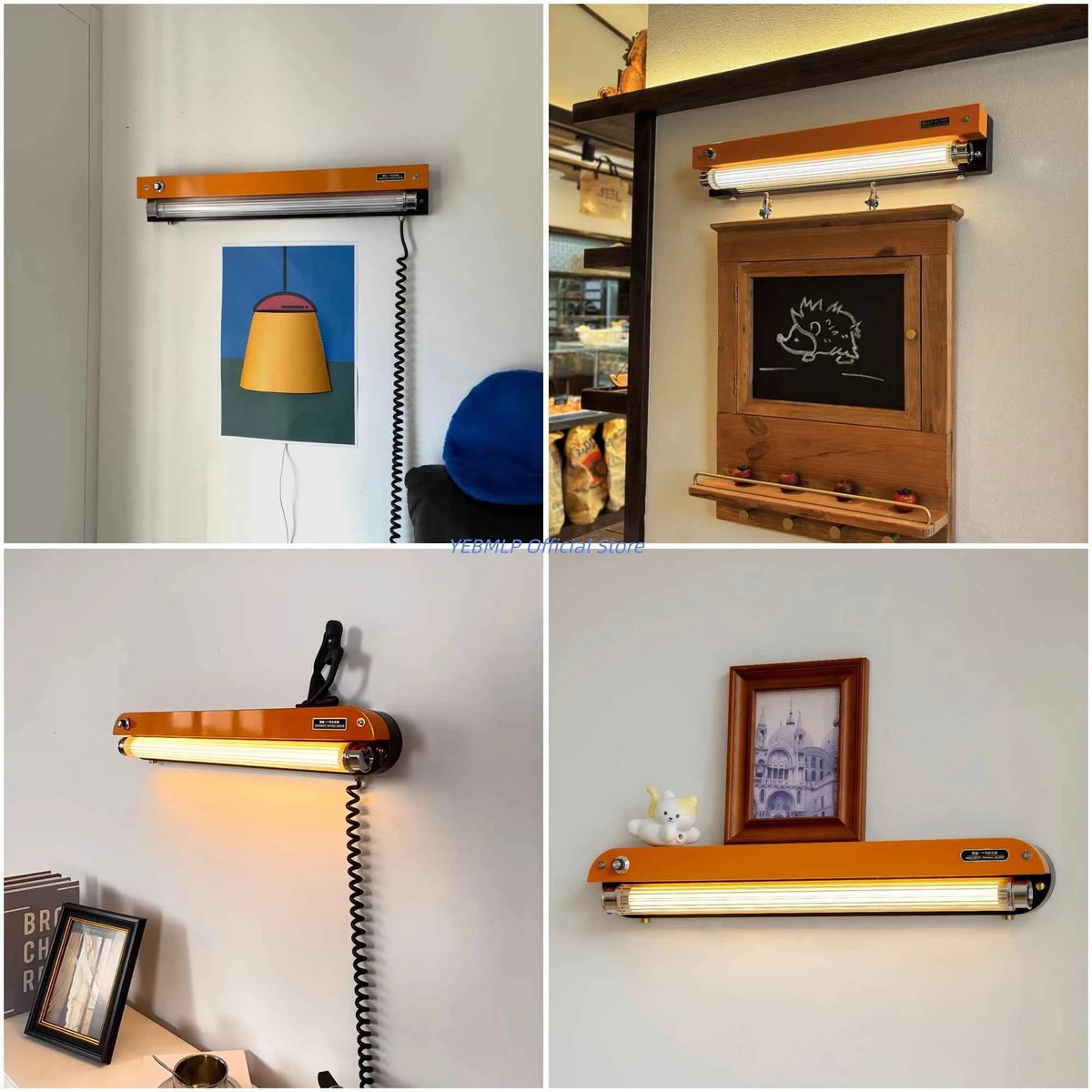 Bauhaus Retro Wall Lamp Vintage Industrial Orange Sconce No Wiring Needed LED Wall Light For Bedroom Study Room Sideboard Cafe