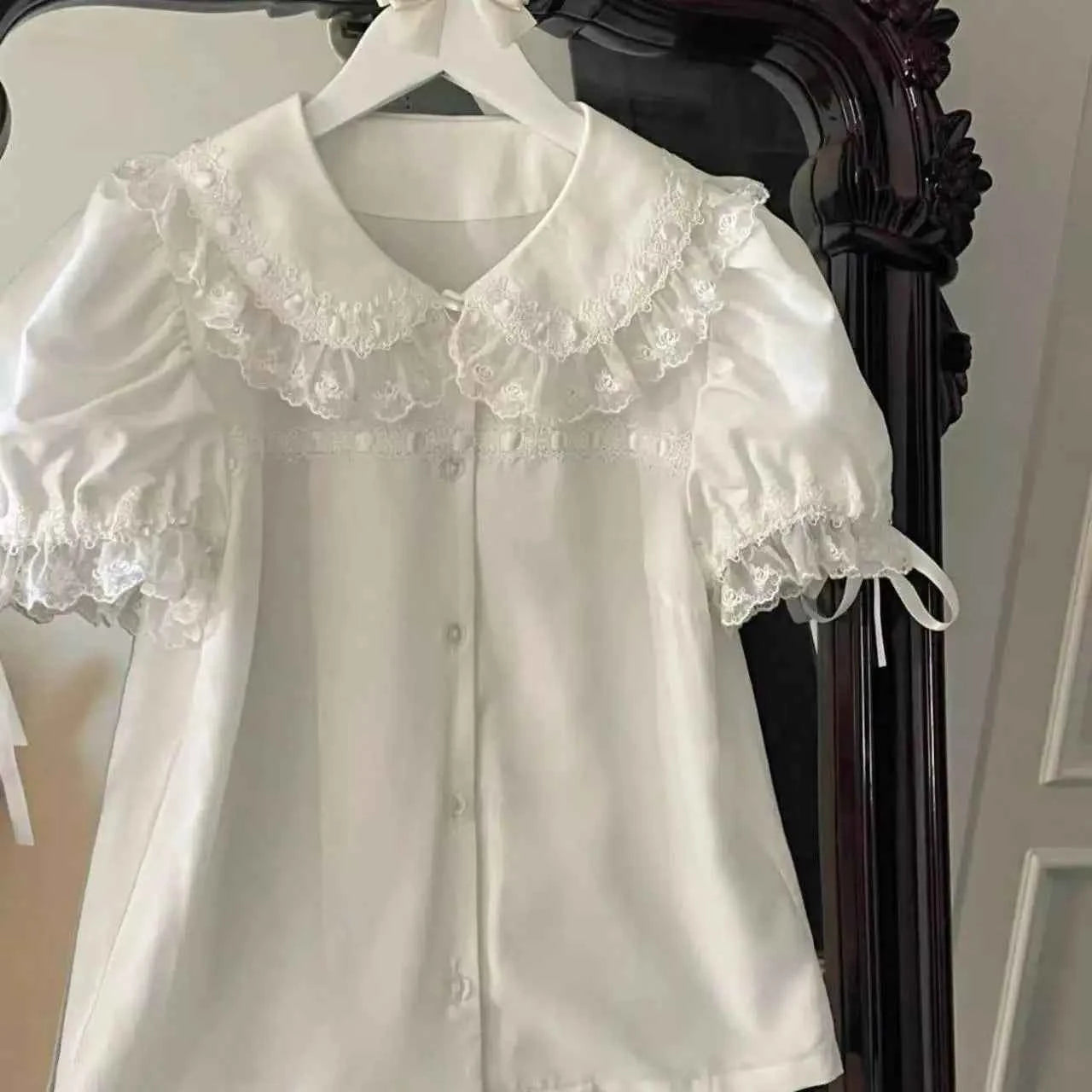 Y2K JK Lolita Japan Kawaii Girl Cute Sweet Lace T-shirt Lolita Print Tops Bow Cake Blouse  A-line Spliced Cake Skirt New Chic