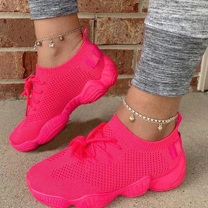 Fitshinling Fashion New Neon Women's Sneakers Athleisure Shoes For Women Lace Up Casual Flats Shoe SS69