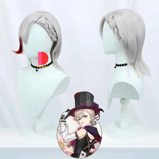 Genshin Impact Fontaine Lyney Cosplay Costume Magician Leather Uniform Short Hair Wig Glove Twins Halloween Carnival Game Outfit