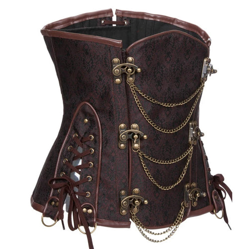 Brown Floral Steampunk Underbust Corset - Steel Boned Waist Trainer